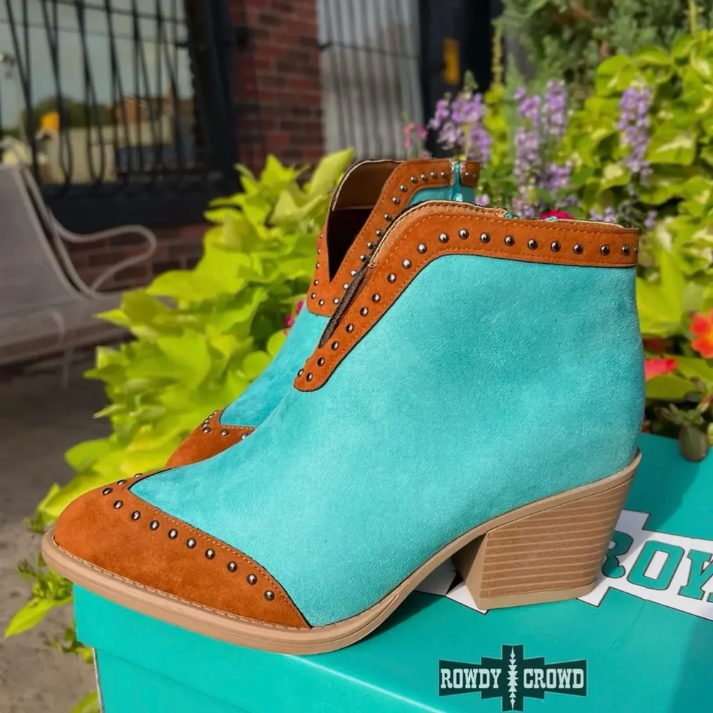 Women's Turquoise and Brown Ankle Boots - Picture 3 of 5